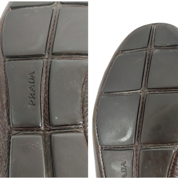 PRADA Brown Leather Men’s Flat Slip On Loafers - Picture 7 of 17